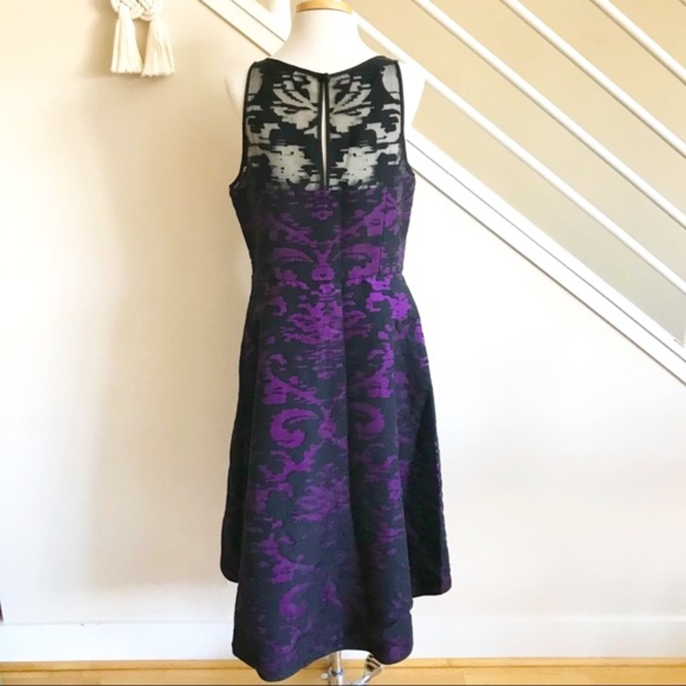 Milly Martina Fil Coupe Sleeveless Hi Low Flared Midi Dress Purple Black 12 NWT - Picture 4 of 16
